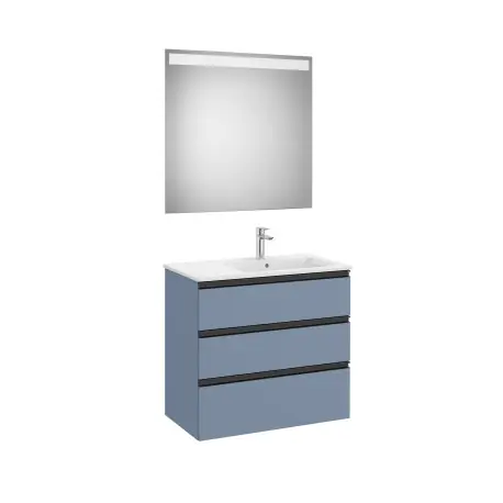 The Gap Pack 3T Lavabo À Droite (Unik+Miroir) 800Mm Bleu Mat/ Poignées Noires - ROCA A851521548