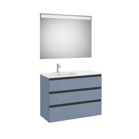 The Gap Pack 3T Lavabo À Gauche (Unik+Miroir) 1000Mm Bleu Mat/ Poignées Noires - ROCA A851522548