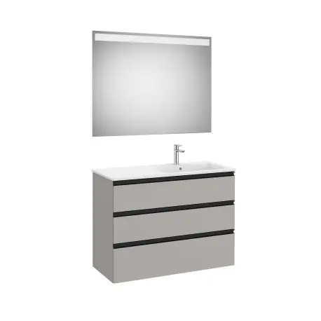 The Gap Pack 3T Lavabo À Droite 1000Mm Gris Moyen Mat/Poignées Noires - ROCA A851523547