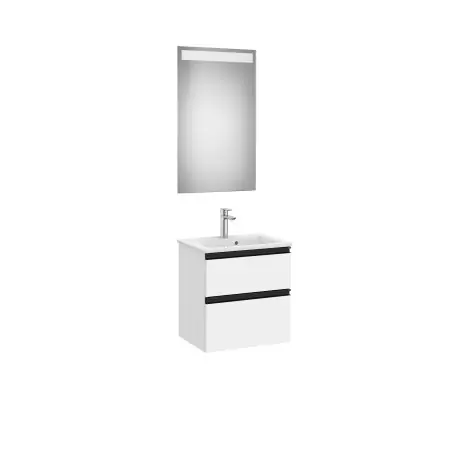 The Gap Pack Compact 2 Tiroirs (Unik+Miroir) 500Mm Blanc Mat/Poignées Noires - ROCA A851525509