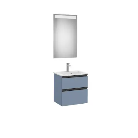 The Gap Pack Compact 2 Tiroirs (Unik+Miroir) 500Mm Bleu Mat/ Poignées Noires - ROCA A851525548