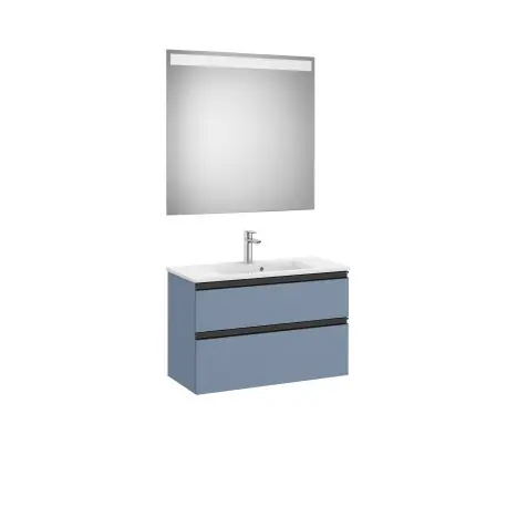 The Gap Pack Compact 2 Tiroirs (Unik+Miroir) 800Mm Bleu Mat/ Poignées Noires - ROCA A851528548
