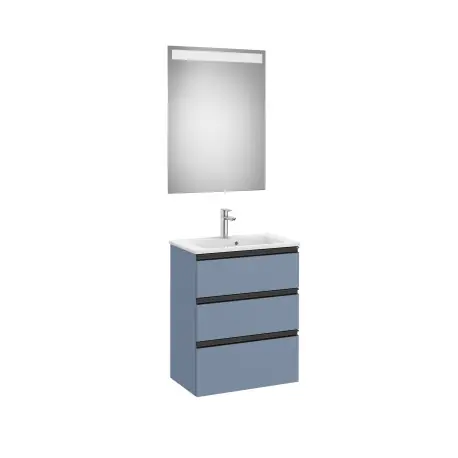 The Gap Pack Compact 3 Tiroirs (Unik+Miroir) 600Mm Bleu Mat/ Poignées Noires - ROCA A851529548