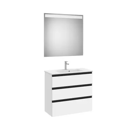 The Gap Pack Compact 3 Tiroirs (Unik+Miroir) 800Mm Blanc Mat/Poignées Noires - ROCA A851530509