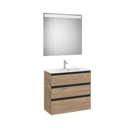 The Gap Pack Compact 3 Tiroirs (Unik+Miroir) 800Mm Noyer/Poignées Noires - ROCA A851530517
