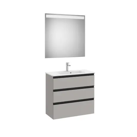 The Gap Pack Compact 3T (Unik+Miroir) 800Mm Gris Moyen Mat/Poignées Noires - ROCA A851530547
