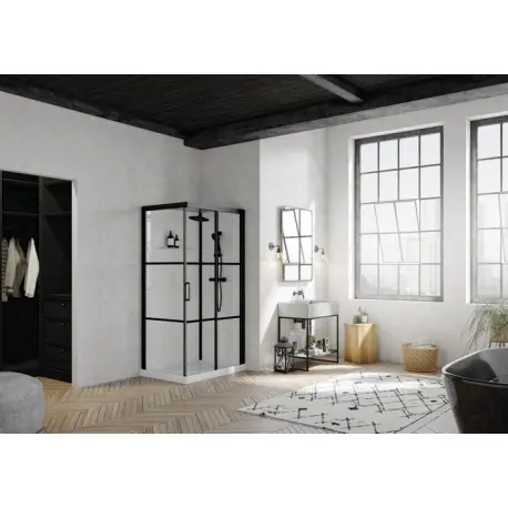Cabine Brooklyn noir clt, 120x90 verre sérigraphié 2 bandes , thermo - KINEDO CA241N2BHE