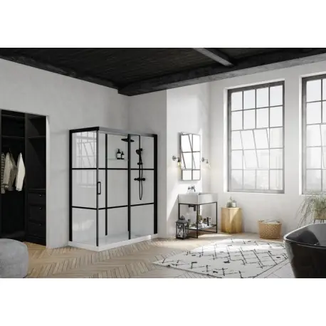 Cabine Brooklyn noir clt, 160x80 verre sérigraphié 2 bandes , thermo - KINEDO CA242N2BHE