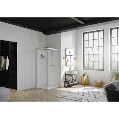 Cabine de douche Brooklyn gris pvt 90x90 verre transparent - KINEDO CA260GTNE