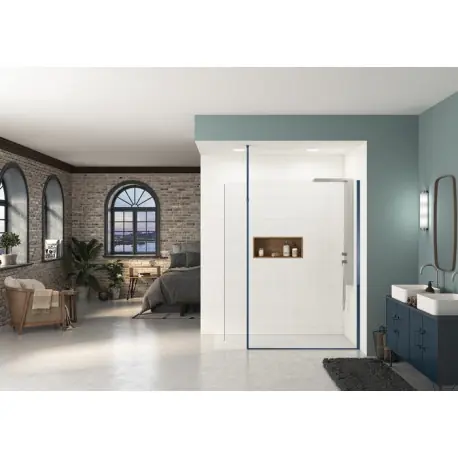 Paroi Ekinox Duo 80 profilé kobalt, verre transparent charnière à droite +Mat - KINEDO PA4221KTNEMD