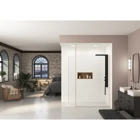 Paroi Ekinox Duo 120 profilé cuivre rose, verre transp, charnière à droite +Mat - KINEDO PA4224RTNEMD