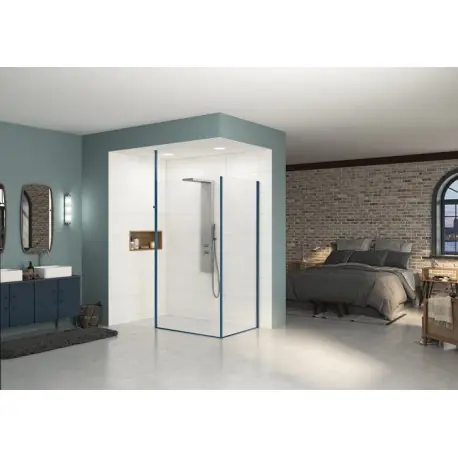 Paroi Ekinox renvoi angle 70 profilé kobalt, verre transparent - KINEDO PA4260KTNE