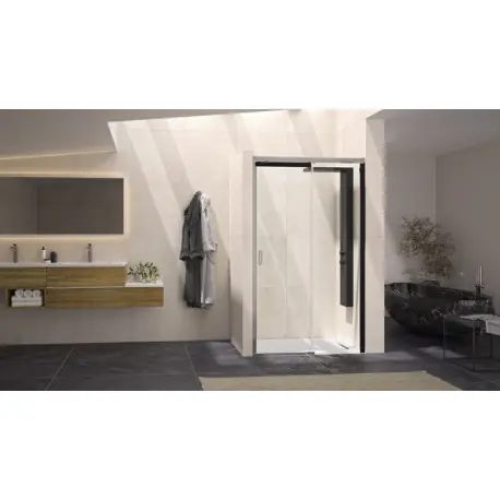 Paroi Flat 8mm coulissante 120 profilé chromé verre transparent, fixe à droite - KINEDO PA764CTNED