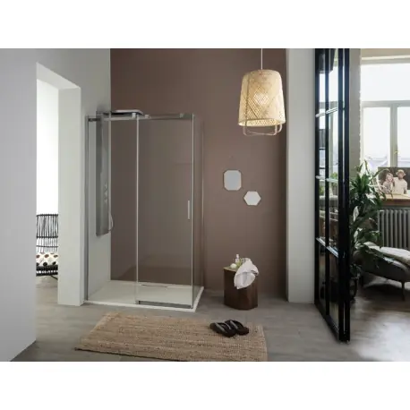 Paroi Ekinox F pour C+F 80 profilé Inox, verre transparent charnière à droite - KINEDO PA4281ITNED