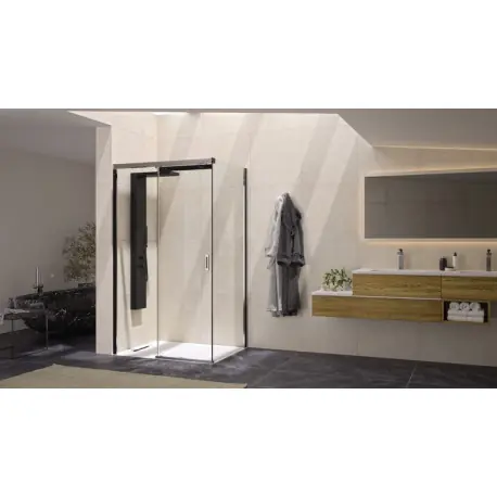 Paroi Flat 8mm clt angle 160 profilé chromé verre transparent, fixe à gauche - KINEDO PA776CTNEG