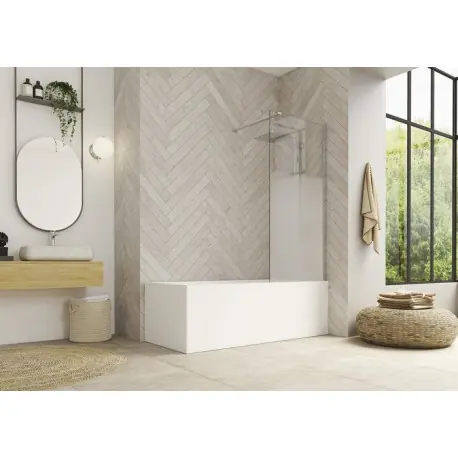 Pare-bain fixe Hydra 80x148 profilé chromé sérigraphie Cosmos - KINEDO PB130CCOE