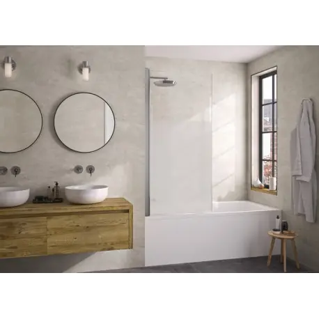 Pare-bain pivotant Lyra 80x152 profilé chromé sérigraphie Cosmos - KINEDO PB140CCOE