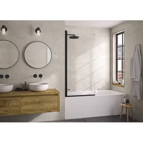 Pare-bain pivotant Lyra 80x152 profilé noir verre transparent - KINEDO PB140NTNE
