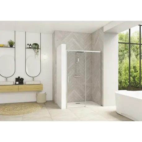 Smart Design coulissante sans seuil 90 profilé chromé verre transparent d - KINEDO PA90110CTNED