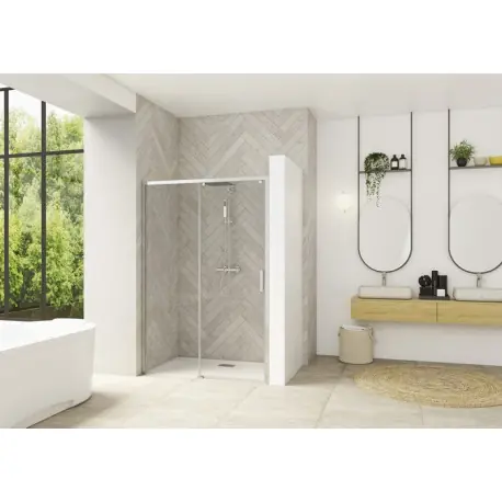 Smart Design coulissante sans seuil 90 profilé chromé verre transparent g - KINEDO PA90110CTNEG
