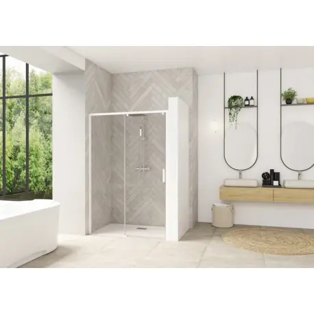 Smart Design coulissante sans seuil 130 profilé blanc verre transparent g - KINEDO PA90120BTNEG