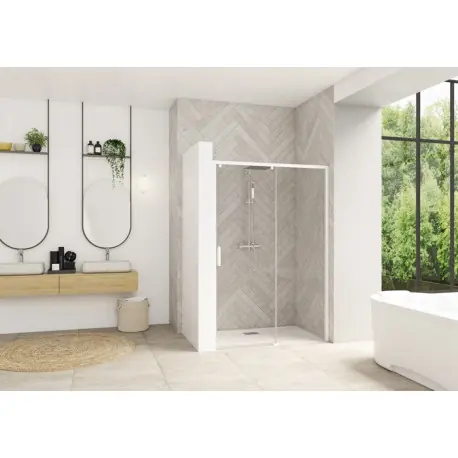 Smart Design coulissante sans seuil 130 profilé blanc verre transparent d - KINEDO PA90120BTNED