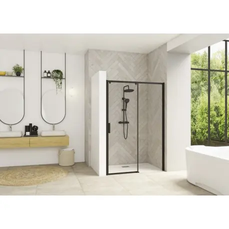 Smart Design coulissante sans seuil 150 profilé noir verre transparent d - KINEDO PA90122NTNED