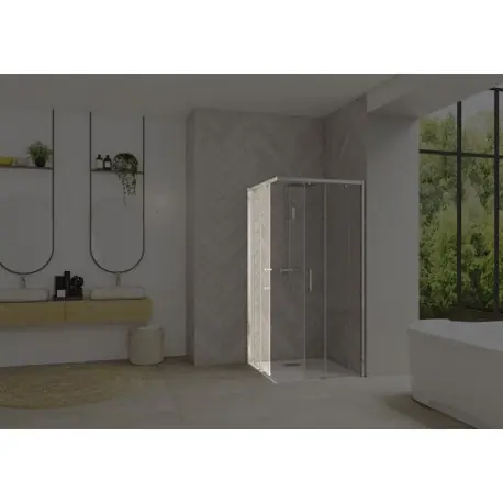 Smart Design accès d‘angle clt sans seuil 80 profilé chromé verre transparent g - KINEDO PA90162CTNEG