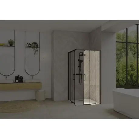 Smart Design accès d‘angle clt sans seuil 100 profilé noir verre transparent d - KINEDO PA90166NTNED