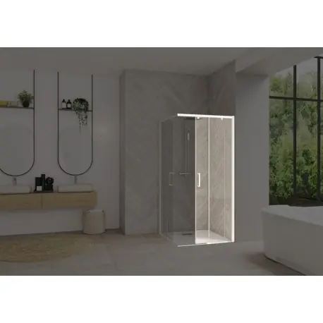 Smart Design accès d‘angle clt sans seuil 120 profilé blanc verre transparent d - KINEDO PA90168BTNED