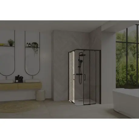 Smart Design accès d‘angle clt sans seuil 100 profilé noir verre transparent g - KINEDO PA90166NTNEG