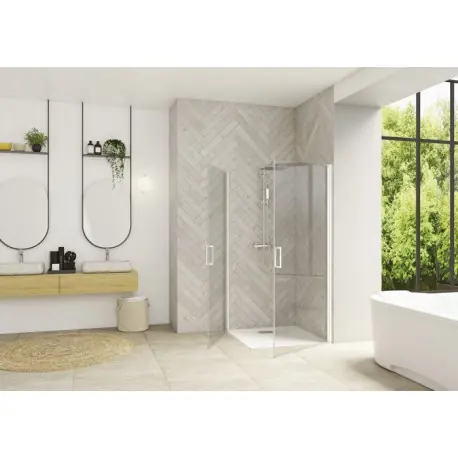 Smart Design porte pvt angle sans seuil 100 profilé blanc verre transparent - KINEDO PA90176BTNE