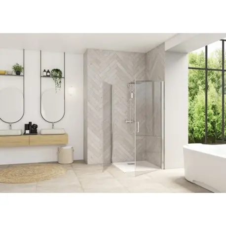 Smart Design porte pvt angle sans seuil 100 profilé chromé verre transparent - KINEDO PA90176CTNE