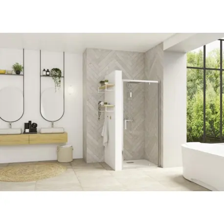 Smart Design porte pivotante 70 profilé chromé verre transparent - KINEDO PA90200CTNE