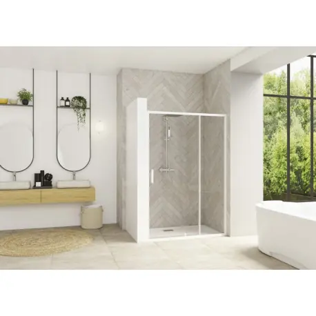 Smart Design porte pivotante XXL 140 profilé blanc verre transparent - KINEDO PA90213BTNE