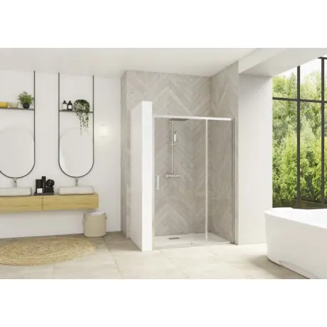 Smart Design porte pivotante XXL 140 profilé chromé verre transparent - KINEDO PA90213CTNE