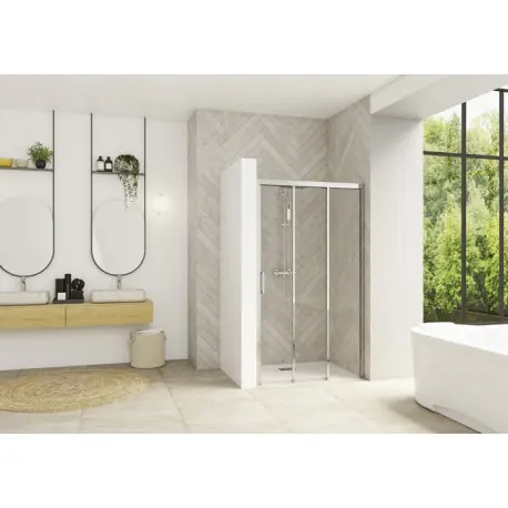 Smart Design 3 volets coulissants 140 profilé chromé verre transparent d - KINEDO PA90268CTNED