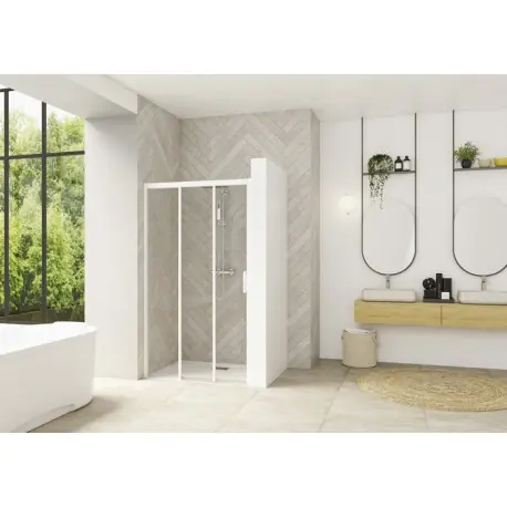 Smart Design 3 volets coulissants 90 profilé blanc verre transparent g - KINEDO PA90262BTNEG