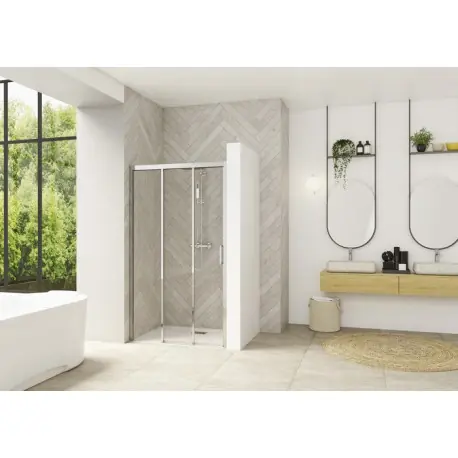 Smart Design 3 volets coulissants 110 profilé chromé verre transparent g - KINEDO PA90265CTNEG