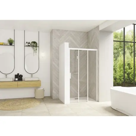 Smart Design 3 volets coulissants 140 profilé blanc verre transparent d - KINEDO PA90268BTNED