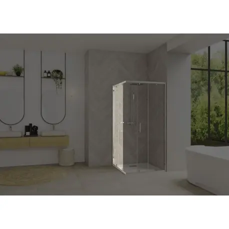 Smart Design accès d‘angle coulissant 120 profilé chromé verre transparent g - KINEDO PA90278CTNEG