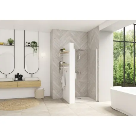 Smart Design porte pivotante sans seuil 75 profilé blanc verre transparent - KINEDO PA9041BTNE