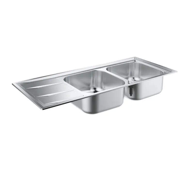 K400 Evier à encastrer 1160 x 500mm avec 2 grandes cuves + égouttoir réversible, Acier inoxydable (31587SD0)