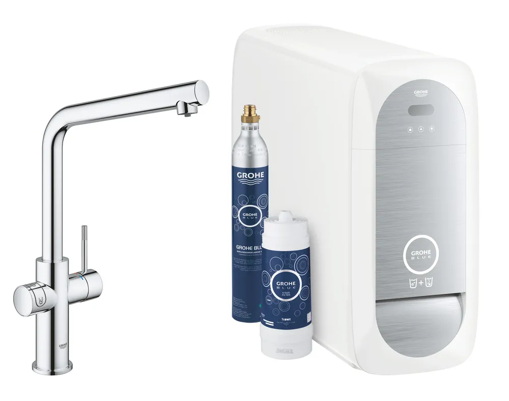 Blue Home Kit de démarrage avec mitigeur de cuisine bec en L, chrome (31454001)