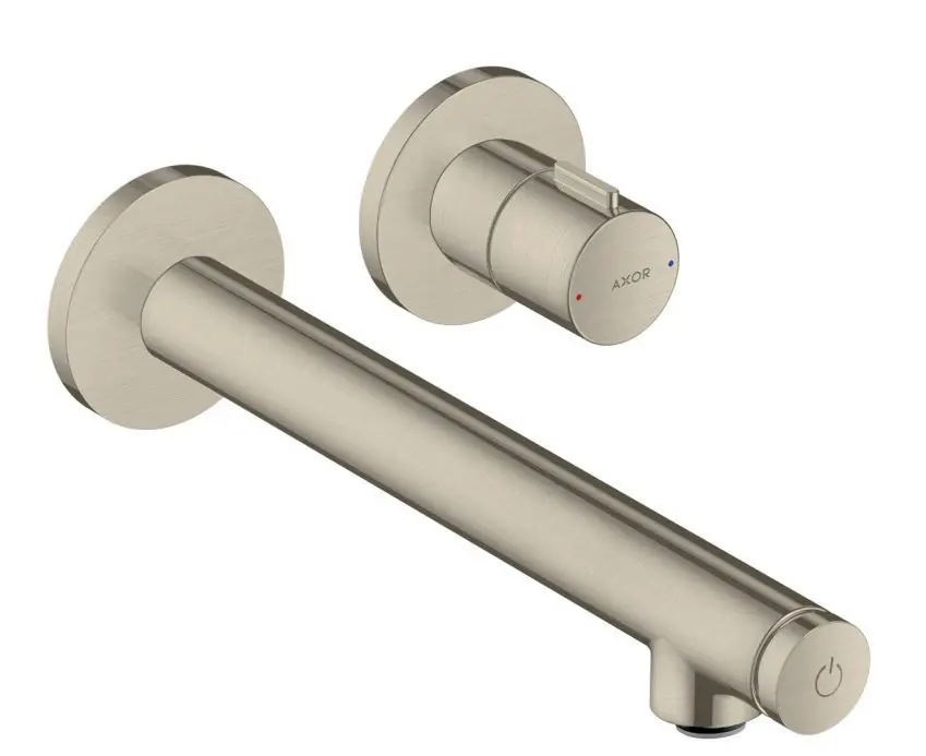 UNO Mitigeur lavabo Select encastré mural, bec 220mm, bonde à écoulement libre, nickel brossé (45113820)