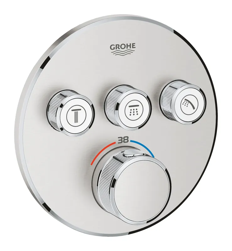 Grohtherm SmartControl Façade avec Mitigeur Thermostatique pour installation encastrée 3 sorties, Supersteel (29121DC0)