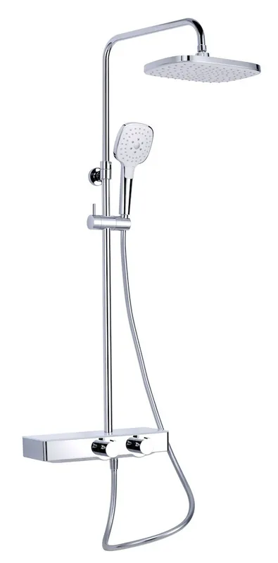 Colonne de douche avec mitigeur thermostatique, Tête de douche XXL 28.7cm, Barre réglable en hauteur, Blanc/Chrome (SATSSTHP)