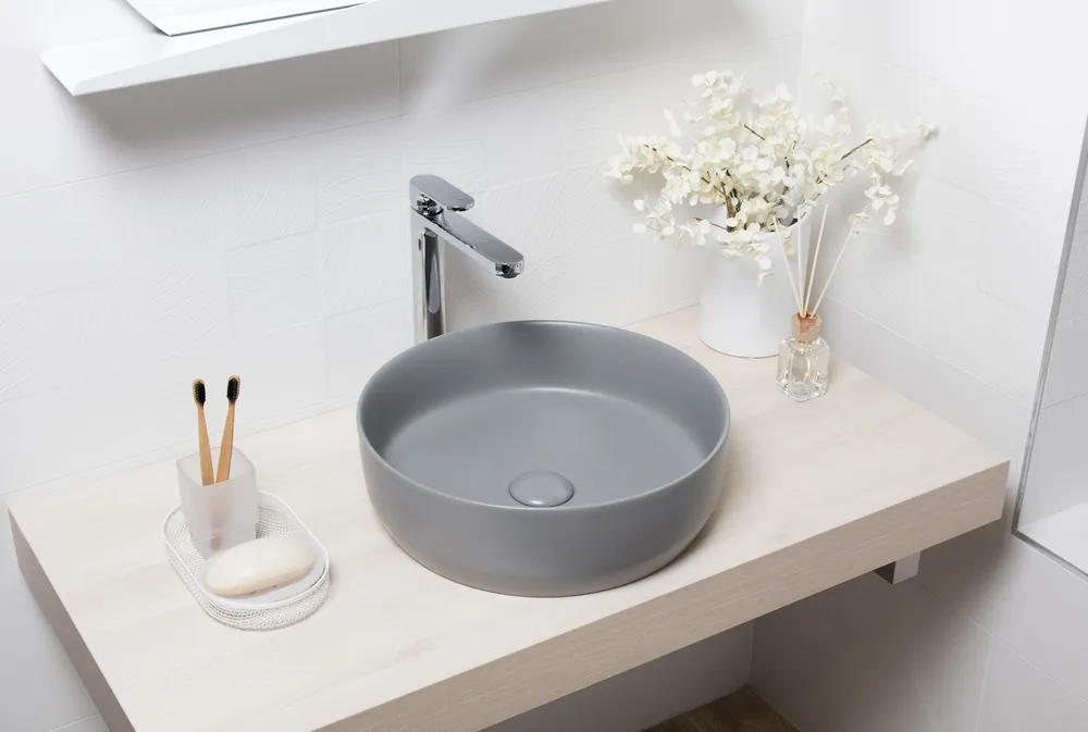 Vasque à poser Infinitio 39 x 39 x 12 cm sans trop-plein, gris mat (SATINF3939LGRM)