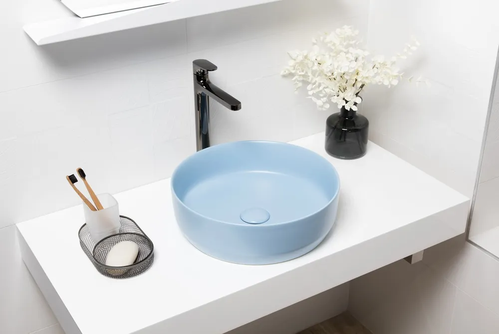 Vasque à poser Infinitio 39 x 39 x 12 cm sans trop-plein, bleu mat (SATINF3939LBLM)