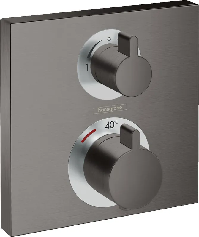 Set de finition pour mitigeur thermostatique encastré avec robinet d‘arrêt et inverseur, noir chromé brossé (15714340)